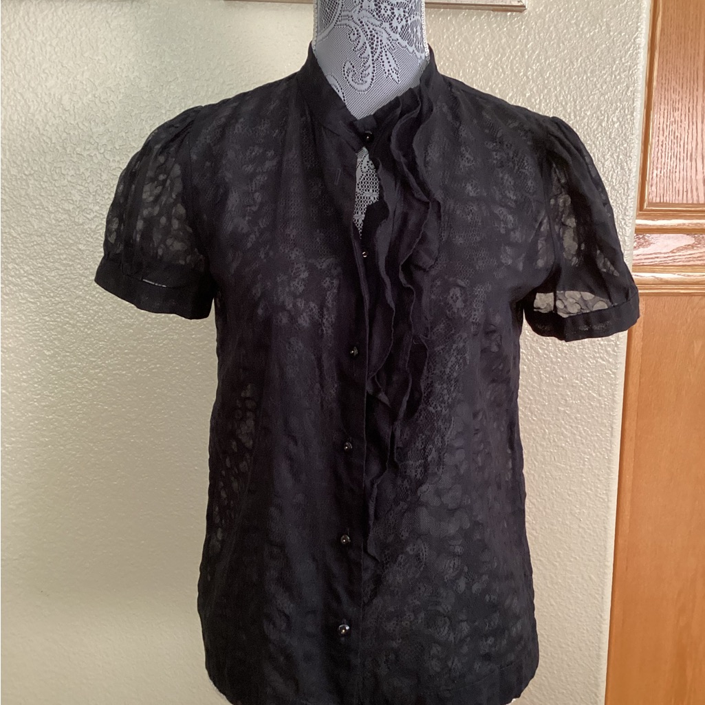 Marc Jacobs Puff Sleeve Ruffle Sheer Top